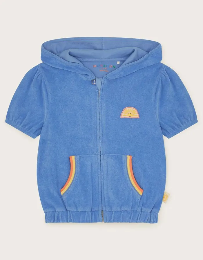 Monsoon Towelling Short Sleeve Hoodie Blue Children Knitwear and Cardigans Monsoon Towelling Short Sleeve Hoodie Blue Children Knitwear and Cardigans