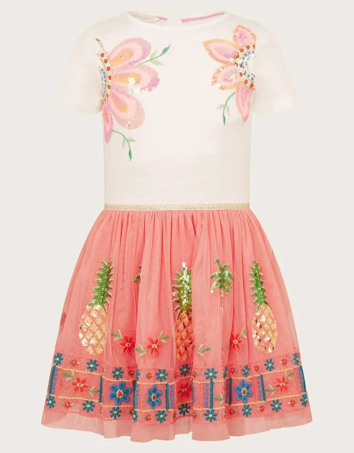 Monsoon Tropical Embellished Disco Dress Orange Children Dresses Monsoon Tropical Embellished Disco Dress Orange Children Dresses