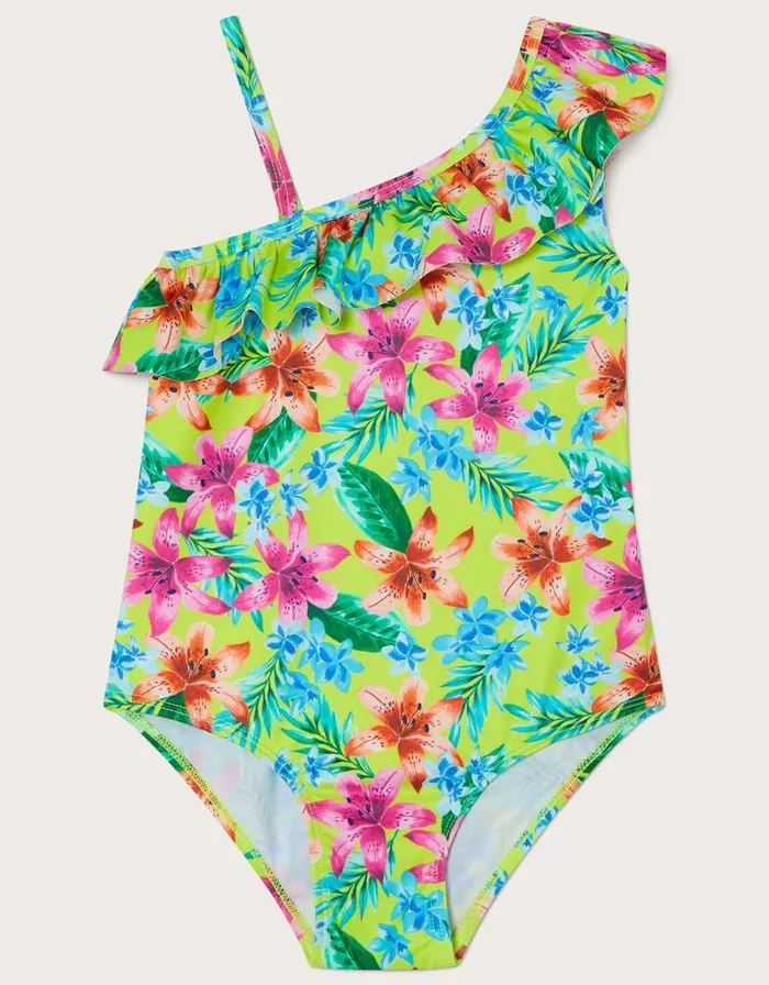 Monsoon Tropical OneShoulder Swimsuit Green Children Beachwear and Swimwear