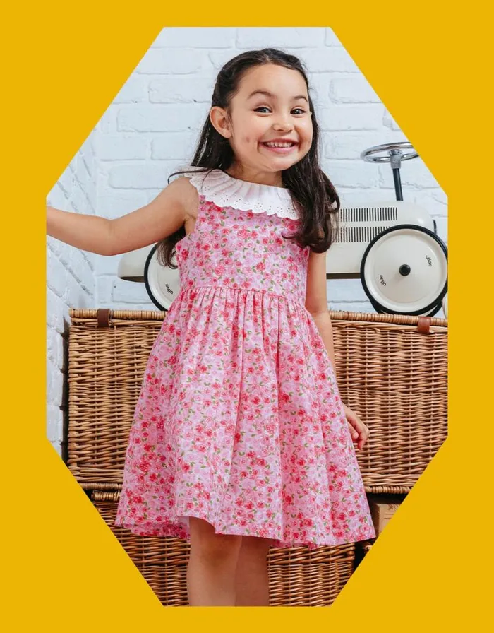 Monsoon Trotters Pleated Collar Floral Dress Red Children Dresses