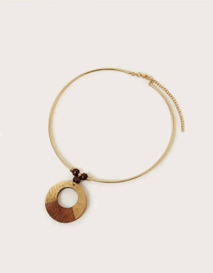 Monsoon Wooden Circle Pendant Choker Necklace Women Jewellery and Hair