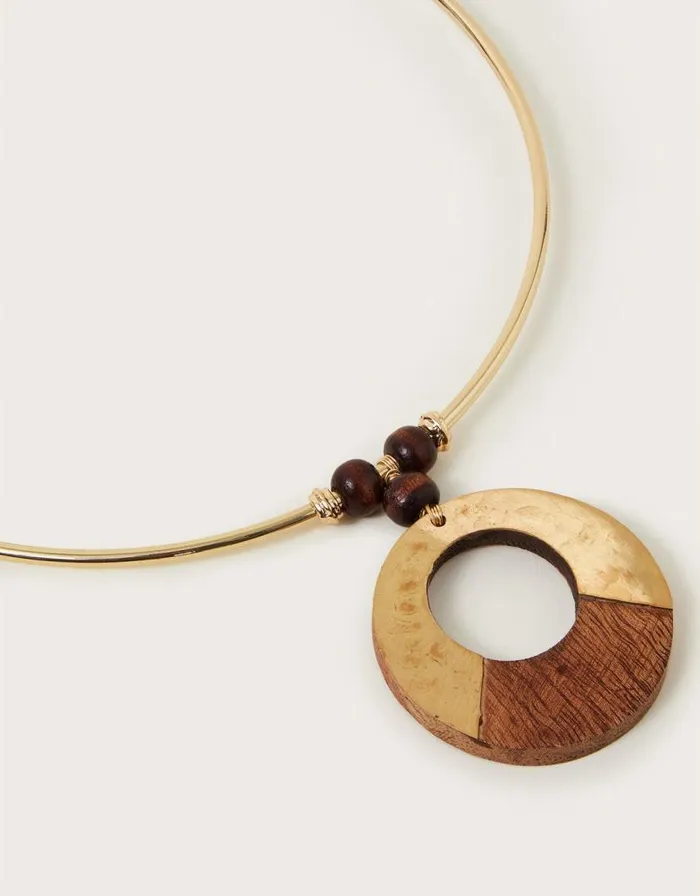 Monsoon Wooden Circle Pendant Choker Necklace Women Jewellery and Hair Monsoon Wooden Circle Pendant Choker Necklace Women Jewellery and Hair