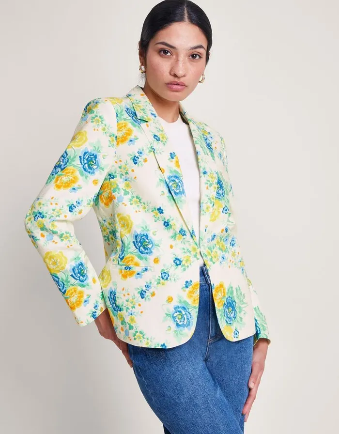 Monsoon Zimira Floral Print Blazer Ivory Women Jackets