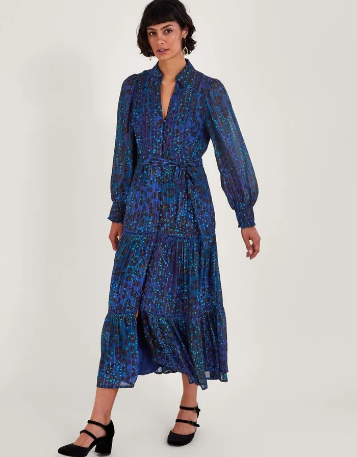 Monsoon Zoe Print Shirt Dress Blue Women Occasionwear
