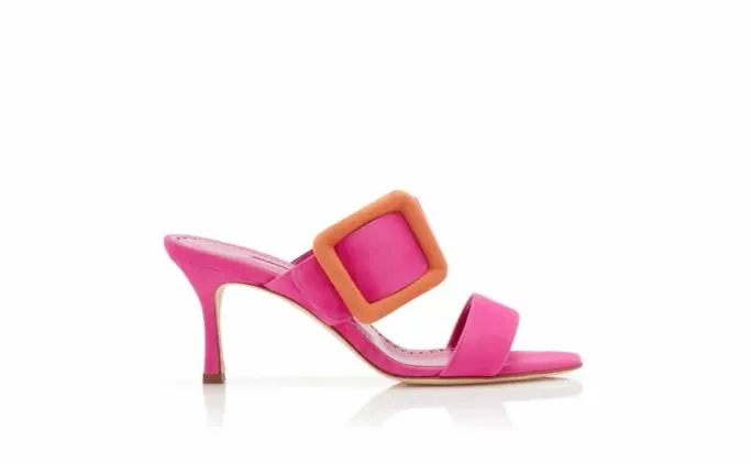 Mules Women Manolo Blahnik GABLEBright Pink And Orange Suede Buckle Mules Mules Women Manolo Blahnik GABLEBright Pink And Orange Suede Buckle Mules