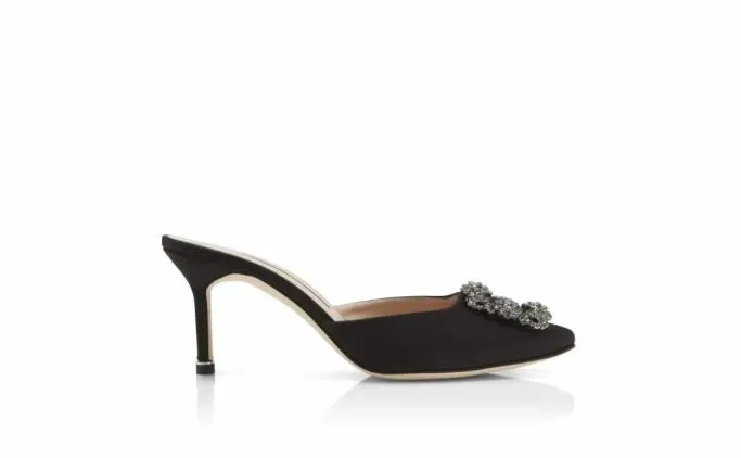 Mules Women Manolo Blahnik HANGISIMUBlack Satin Jewel Buckle Mules Mules Women Manolo Blahnik HANGISIMUBlack Satin Jewel Buckle Mules