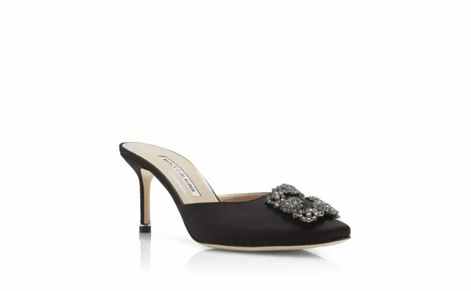 Mules Women Manolo Blahnik HANGISIMUBlack Satin Jewel Buckle Mules Mules Women Manolo Blahnik HANGISIMUBlack Satin Jewel Buckle Mules