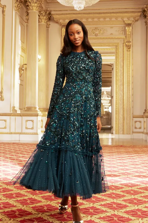 Needle and Thread Alina Sequin Ankle Gown Green Women Embellished Dresses