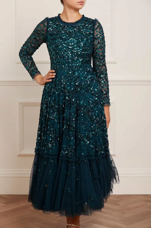 Needle and Thread Alina Sequin Ankle Gown Green Women Embellished Dresses