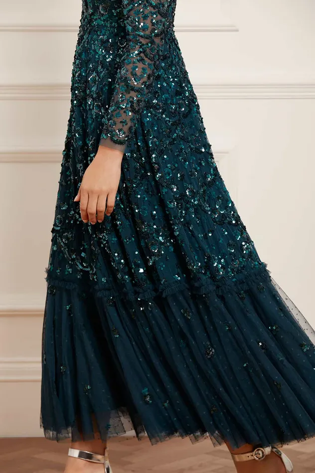 Needle and Thread Alina Sequin Ankle Gown Green Women Embellished Dresses
