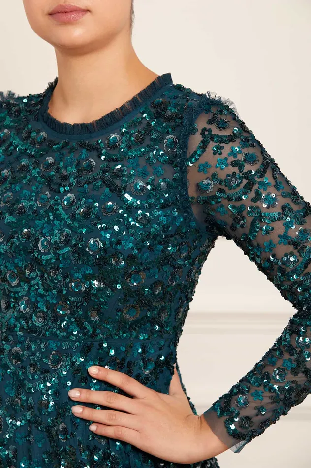 Needle and Thread Alina Sequin Ankle Gown Green Women Embellished Dresses