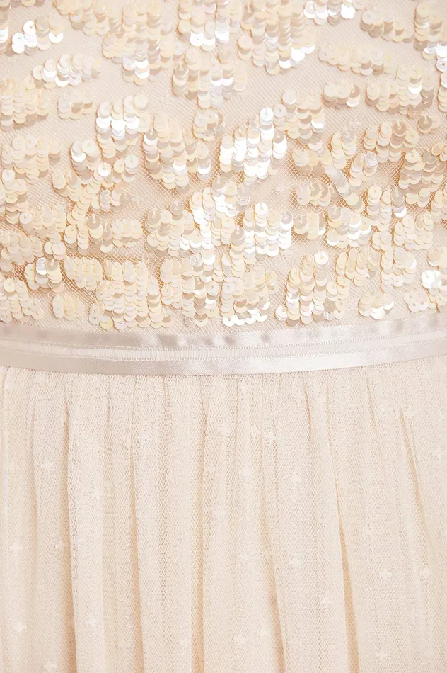 Needle and Thread Amalie Bodice Long Sleeve VNeck Ankle Gown Champagne Women Embellished Dresses
