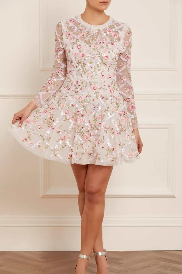 Needle and Thread Athena Rose Micro Mini Dress Champagne Women Embroidered Dresses Needle and Thread Athena Rose Micro Mini Dress Champagne Women Embroidered Dresses