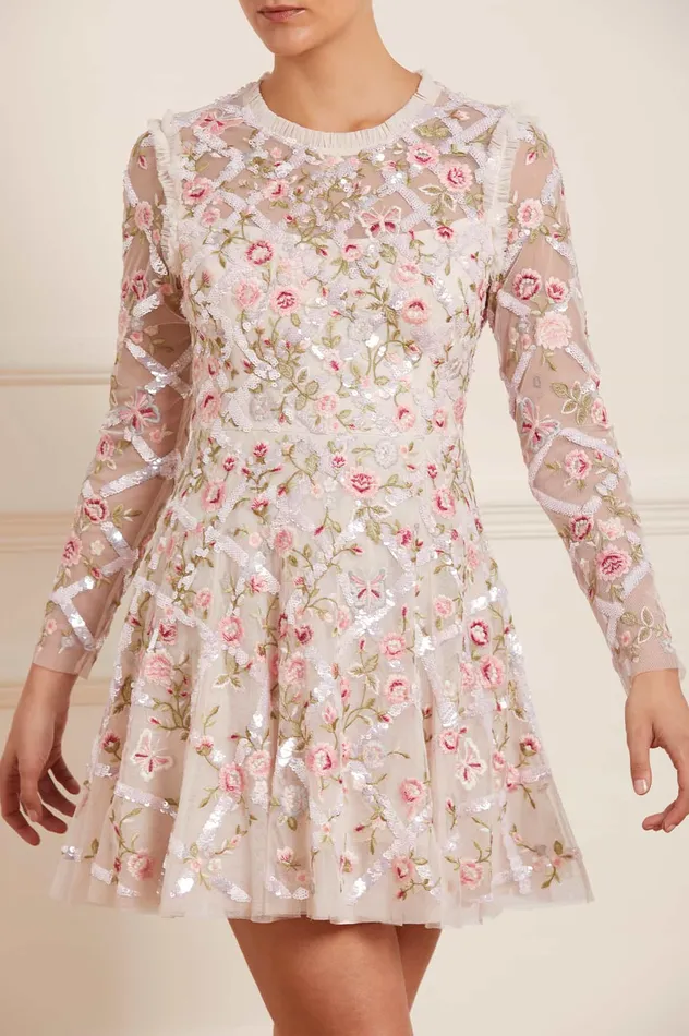 Needle and Thread Athena Rose Micro Mini Dress Champagne Women Embroidered Dresses Needle and Thread Athena Rose Micro Mini Dress Champagne Women Embroidered Dresses