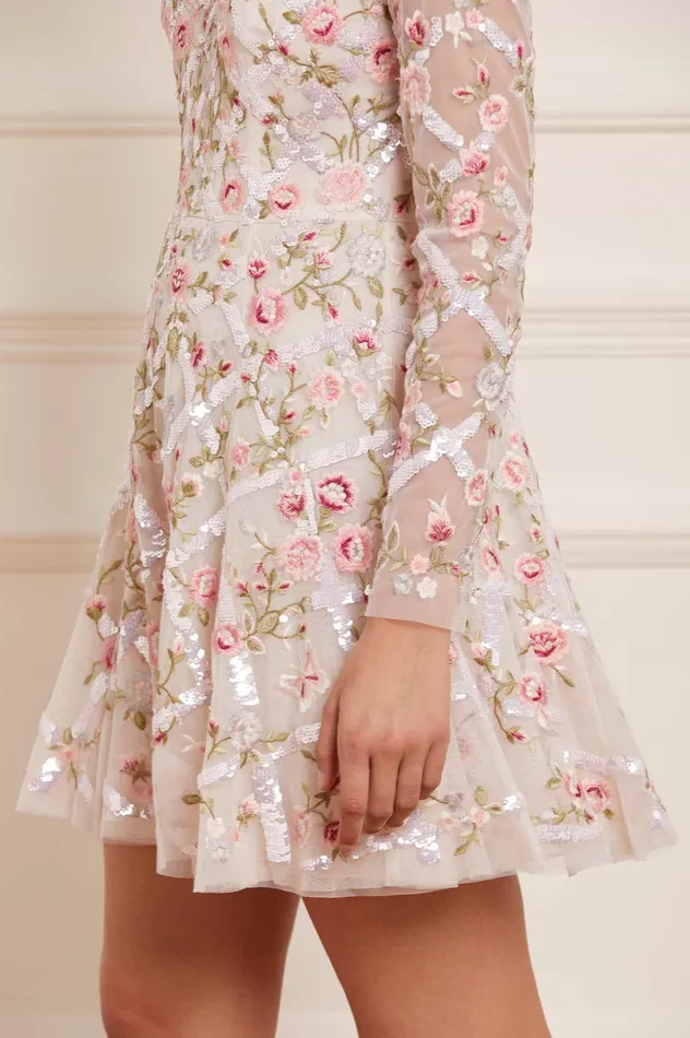 Needle and Thread Athena Rose Micro Mini Dress Champagne Women Embroidered Dresses Needle and Thread Athena Rose Micro Mini Dress Champagne Women Embroidered Dresses