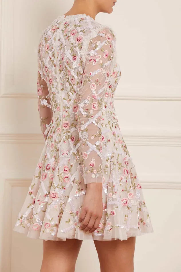 Needle and Thread Athena Rose Micro Mini Dress Champagne Women Embroidered Dresses Needle and Thread Athena Rose Micro Mini Dress Champagne Women Embroidered Dresses