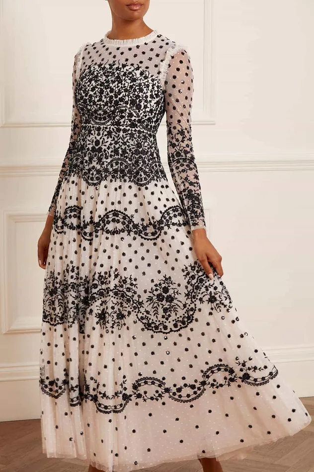 Needle and Thread Beatrice Long Sleeve Gown Champagne Women Embellished Dresses