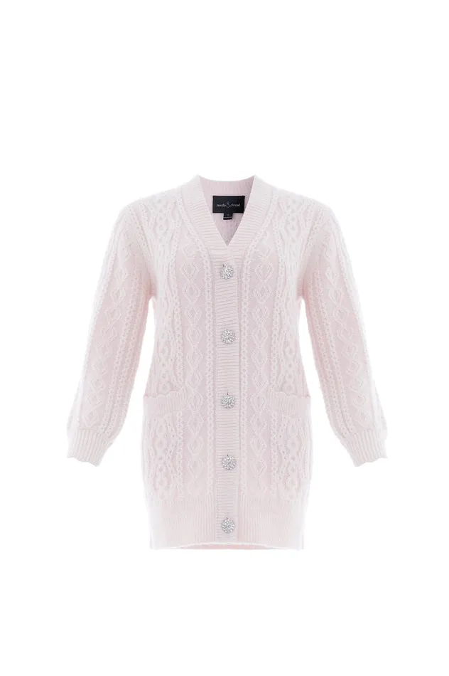 Needle and Thread Cable Jewelled Button Longline Cardigan Pink Women Exclusives