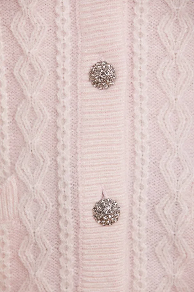 Needle and Thread Cable Jewelled Button Longline Cardigan Pink Women Exclusives