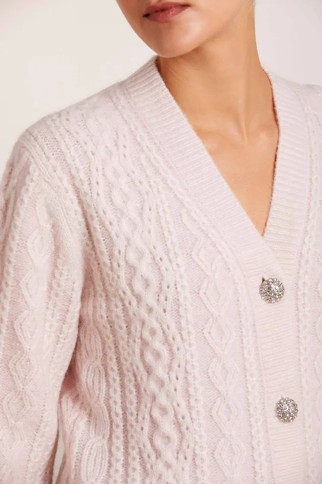 Needle and Thread Cable Jewelled Button Longline Cardigan Pink Women Exclusives