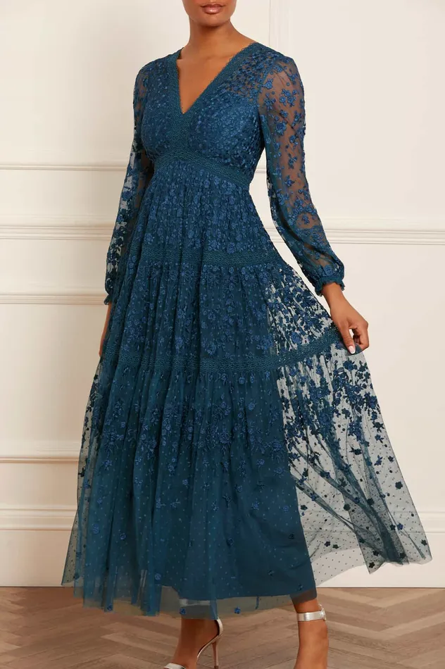 Needle and Thread Celestia Ribbon Ankle Gown Blue Women Embroidered Dresses