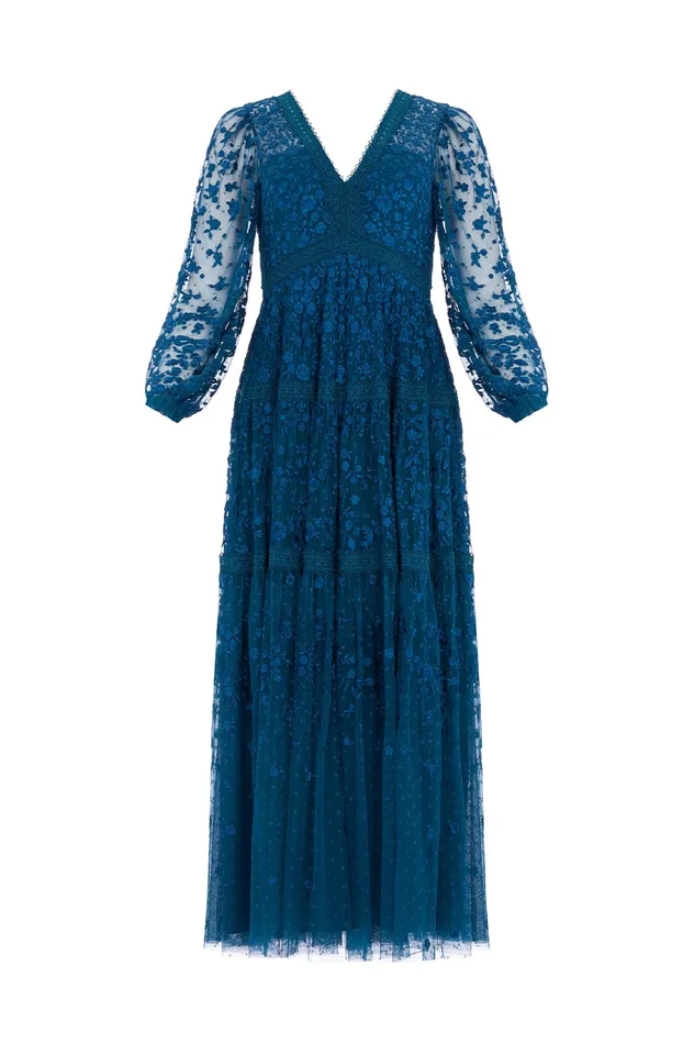 Needle and Thread Celestia Ribbon Ankle Gown Blue Women Embroidered Dresses