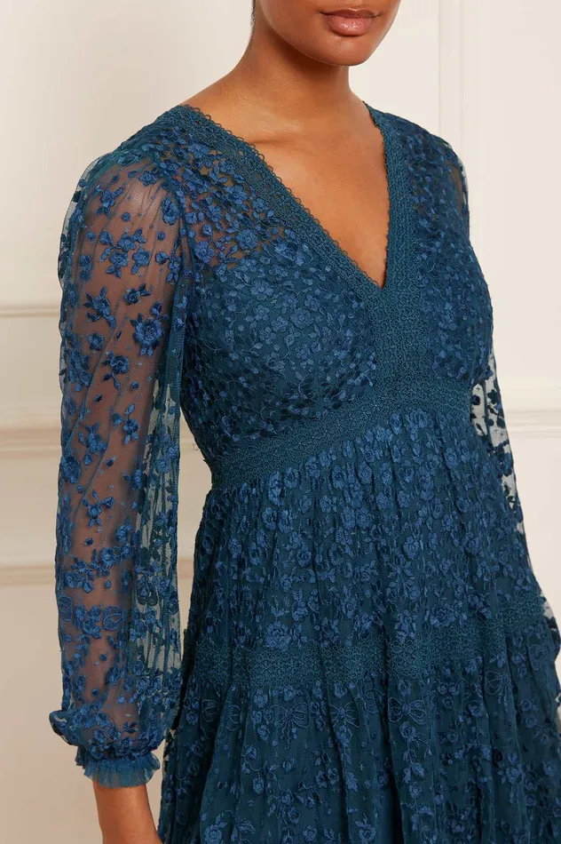 Needle and Thread Celestia Ribbon Ankle Gown Blue Women Embroidered Dresses