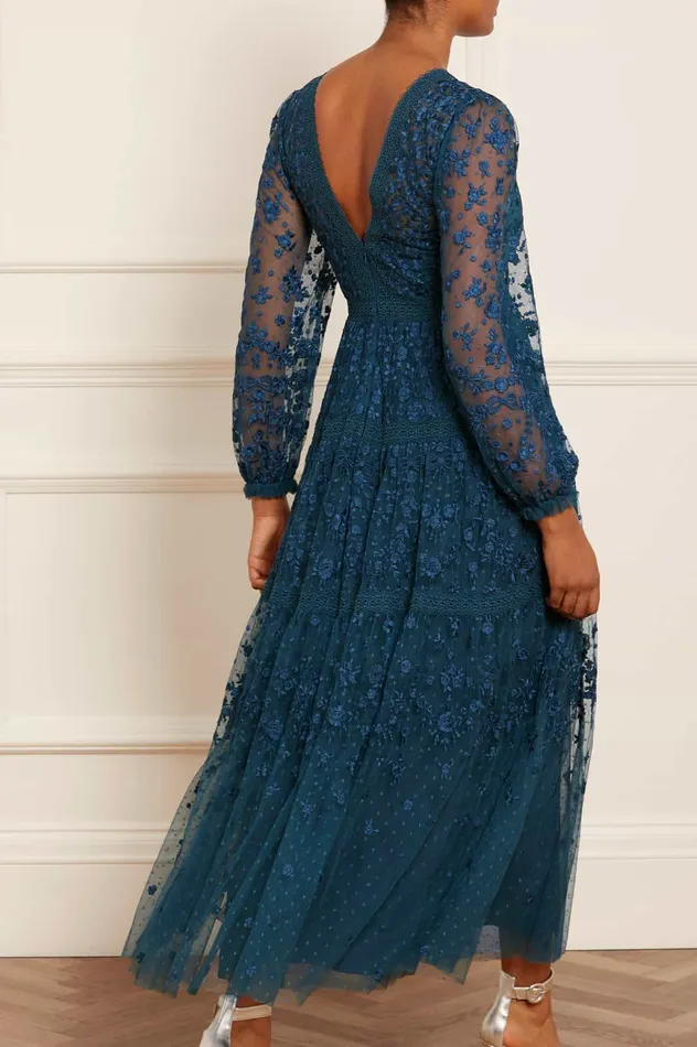 Needle and Thread Celestia Ribbon Ankle Gown Blue Women Embroidered Dresses