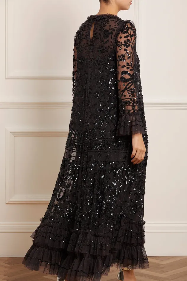 Needle and Thread Celia Long Sleeve Ankle Gown Black Women Embellished Dresses