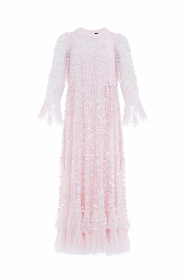 Needle and Thread Celia Long Sleeve Ankle Gown Pink Women Embellished Dresses