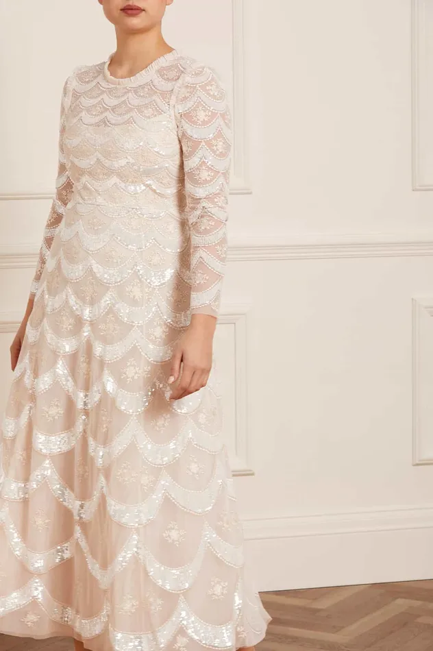 Needle and Thread Fifi Long Sleeve Ankle Gown Champagne Women Embellished Dresses