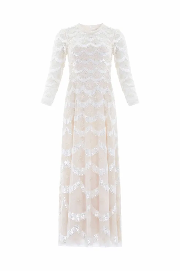 Needle and Thread Fifi Long Sleeve Ankle Gown Champagne Women Embellished Dresses