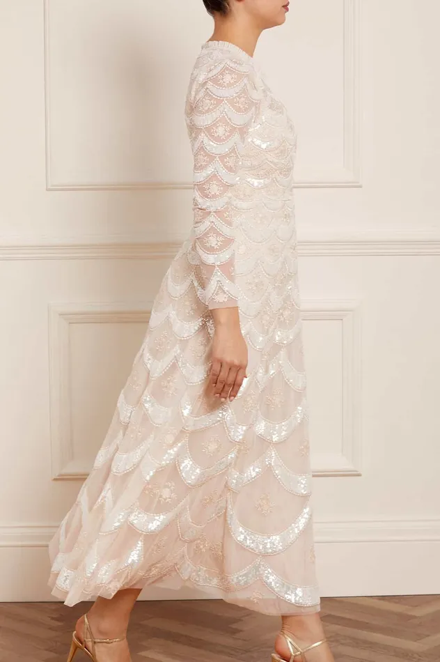 Needle and Thread Fifi Long Sleeve Ankle Gown Champagne Women Embellished Dresses