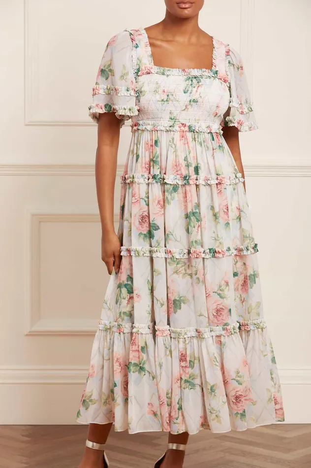 Needle and Thread Harlequin Rose Chiffon Smocked Ankle Gown Multi Women Day Dresses Needle and Thread Harlequin Rose Chiffon Smocked Ankle Gown Multi Women Day Dresses