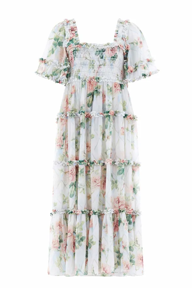 Needle and Thread Harlequin Rose Chiffon Smocked Ankle Gown Multi Women Day Dresses Needle and Thread Harlequin Rose Chiffon Smocked Ankle Gown Multi Women Day Dresses