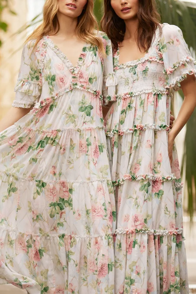 Needle and Thread Harlequin Rose Chiffon Smocked Ankle Gown Multi Women Day Dresses Needle and Thread Harlequin Rose Chiffon Smocked Ankle Gown Multi Women Day Dresses