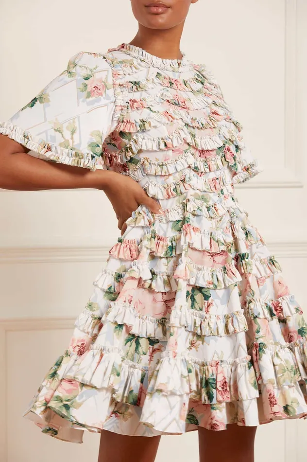 Needle and Thread Harlequin Rose Crepe Mini Dress Multi Women Printed Dresses