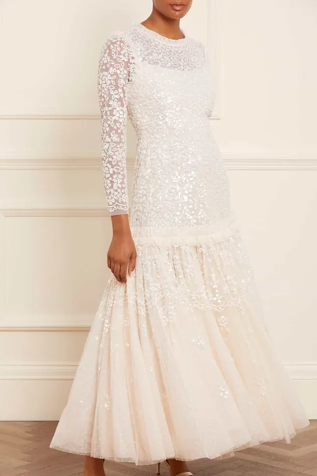 Needle and Thread Regal Rose Gloss Long Sleeve Gown Champagne Women Embellished Dresses