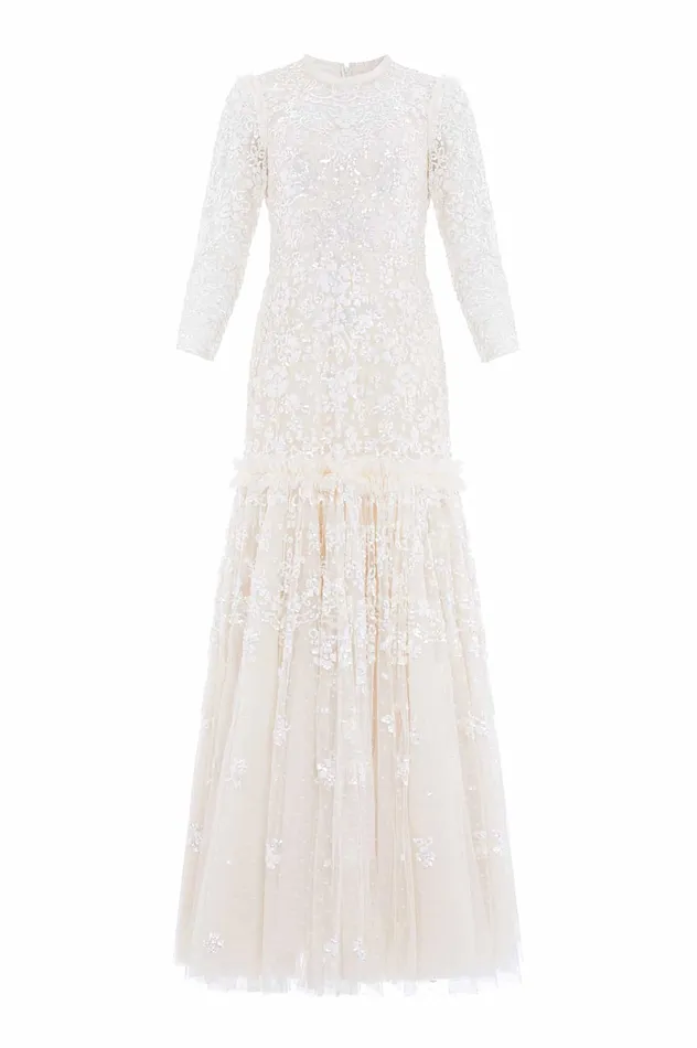 Needle and Thread Regal Rose Gloss Long Sleeve Gown Champagne Women Embellished Dresses