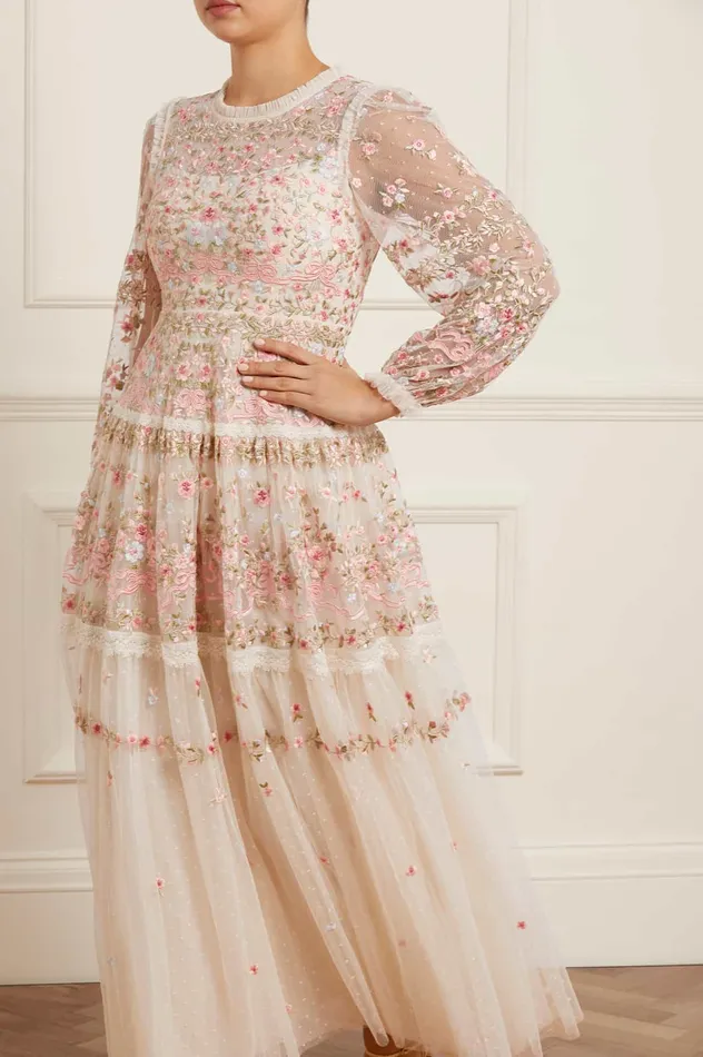 Needle and Thread Ribbon Bouquet Gown Champagne Women Embroidered Dresses