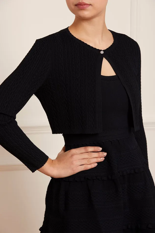 Needle and Thread Textured Knit Crop Cardigan Black Women Knitwear