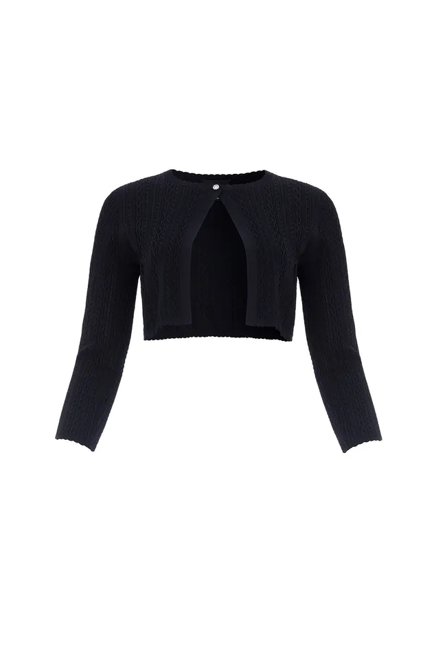 Needle and Thread Textured Knit Crop Cardigan Black Women Knitwear
