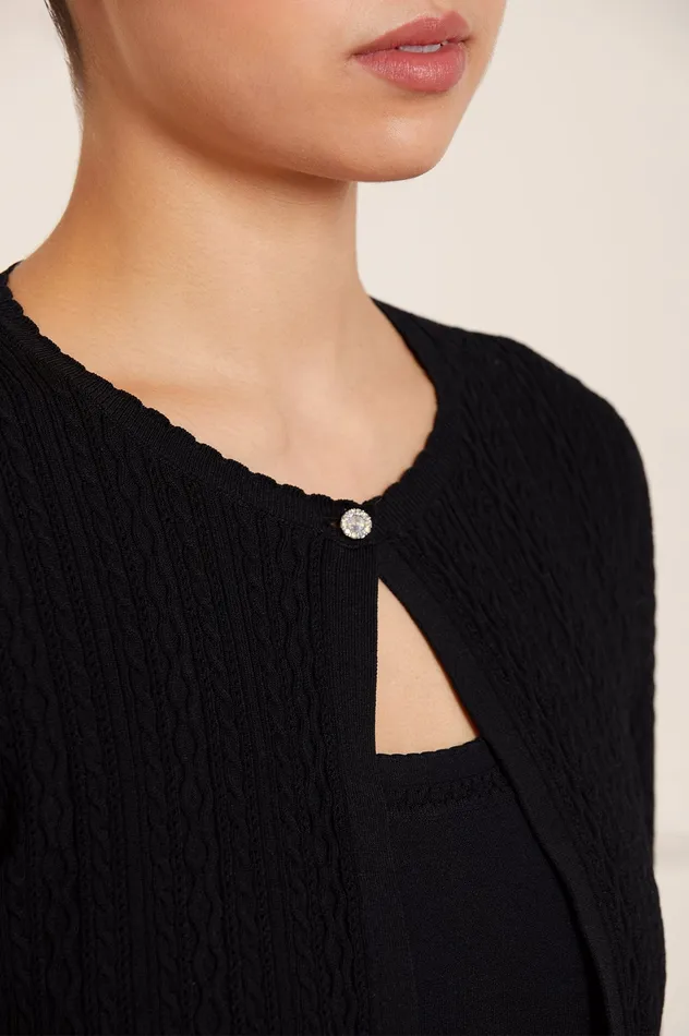 Needle and Thread Textured Knit Crop Cardigan Black Women Knitwear