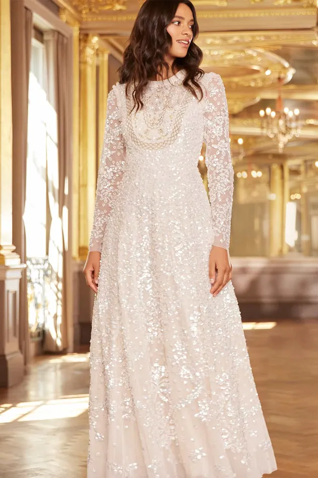 Needle and Thread Victorian Wreath Gloss Long Sleeve Gown Champagne Women Embellished Dresses