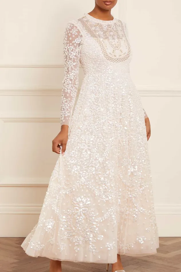 Needle and Thread Victorian Wreath Gloss Long Sleeve Gown Champagne Women Embellished Dresses