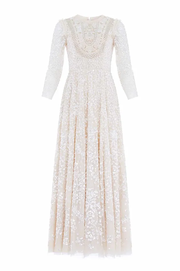 Needle and Thread Victorian Wreath Gloss Long Sleeve Gown Champagne Women Embellished Dresses