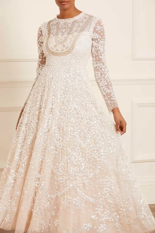 Needle and Thread Victorian Wreath Gloss Long Sleeve Gown Champagne Women Embellished Dresses