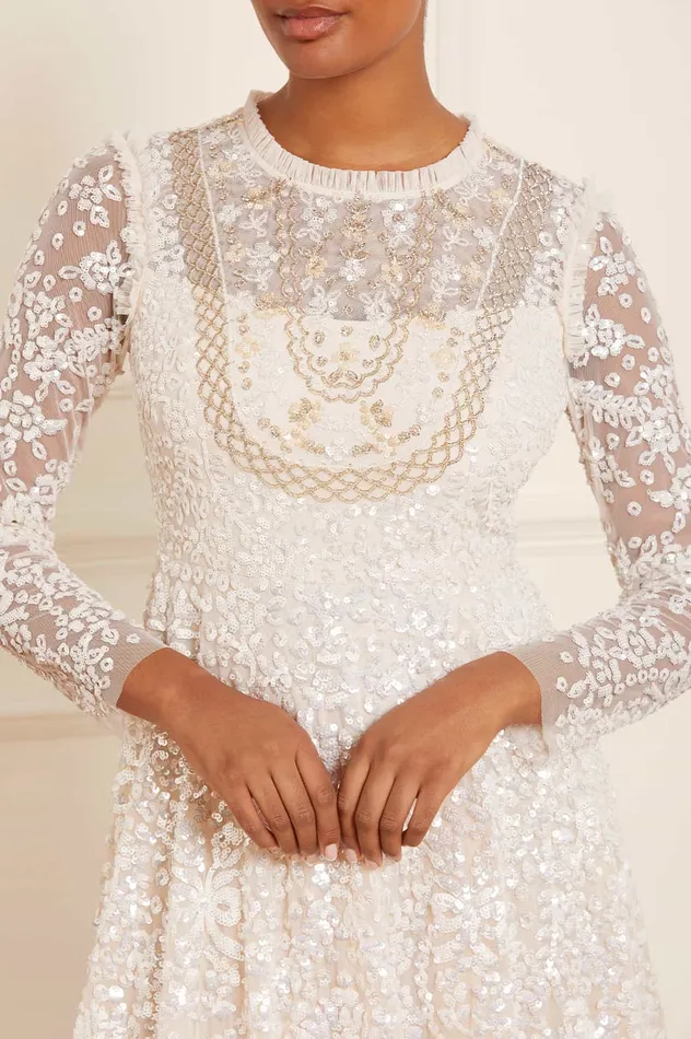 Needle and Thread Victorian Wreath Gloss Long Sleeve Gown Champagne Women Embellished Dresses