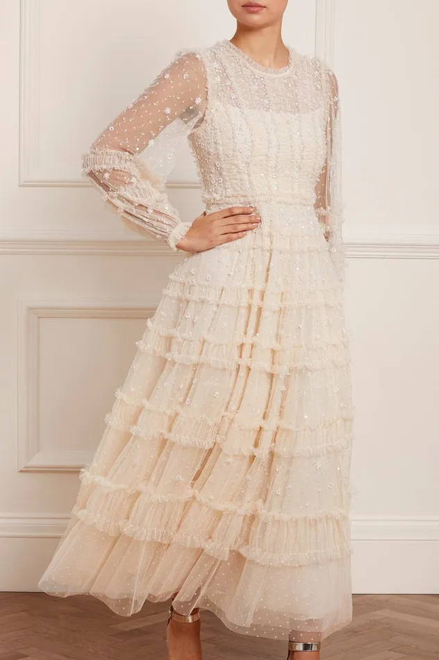Needle and Thread Violet Shimmer Ankle Gown Champagne Women Embellished Dresses