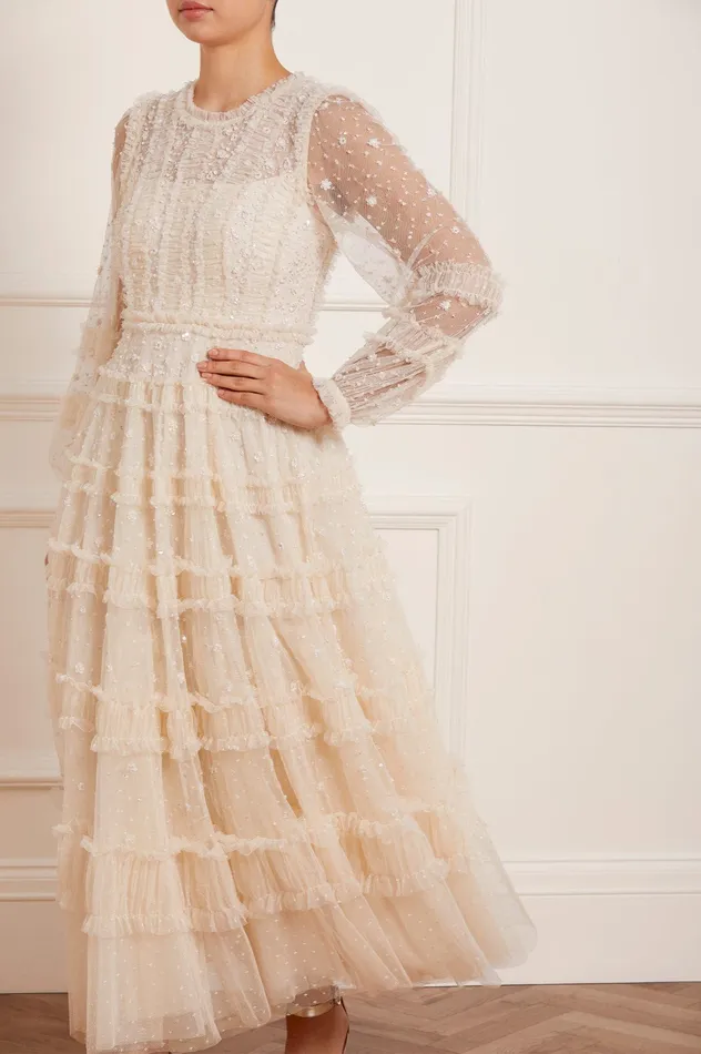 Needle and Thread Violet Shimmer Ankle Gown Champagne Women Embellished Dresses